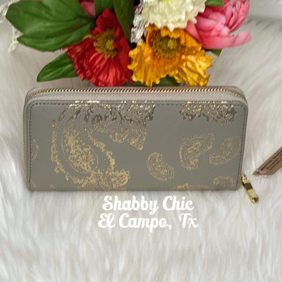Gray Paisley Wallet Shabby Chic Boutique and Tanning Salon