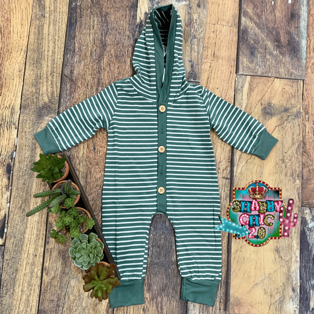 Green Striped Romper Shabby Chic Boutique and Tanning Salon
