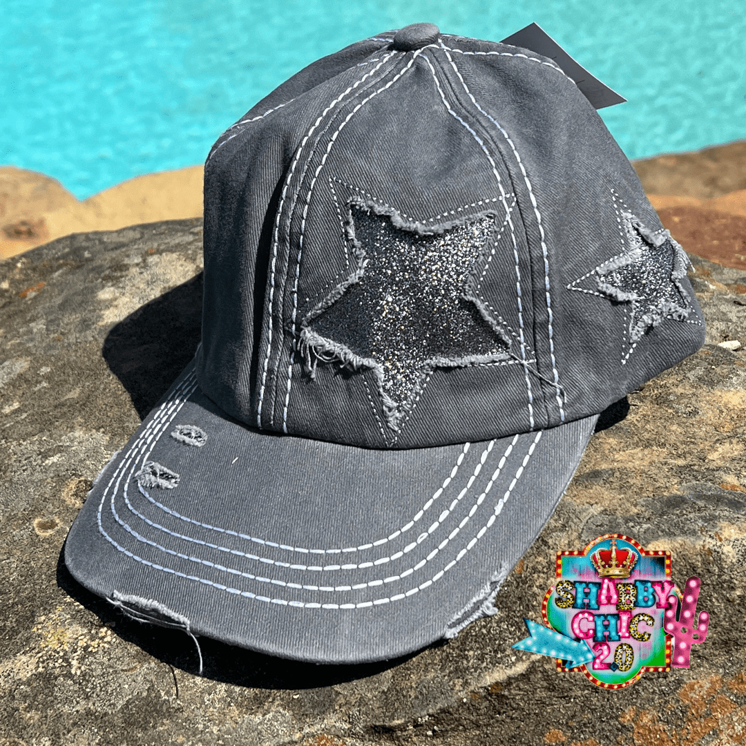 Grey Glittered Star Cap Shabby Chic Boutique and Tanning Salon