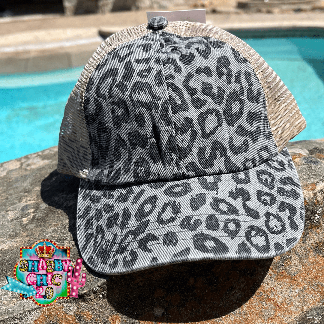 Grey Leopard Cap Shabby Chic Boutique and Tanning Salon