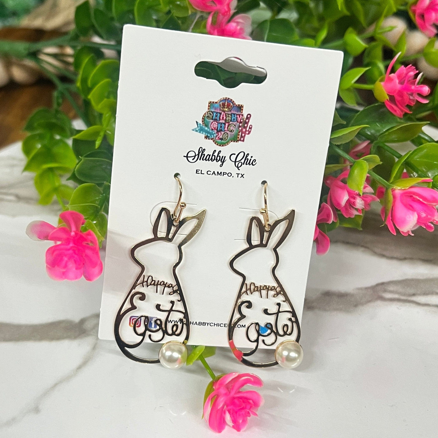 Happy Easter Bunny Earrings - Gold Shabby Chic Boutique and Tanning Salon