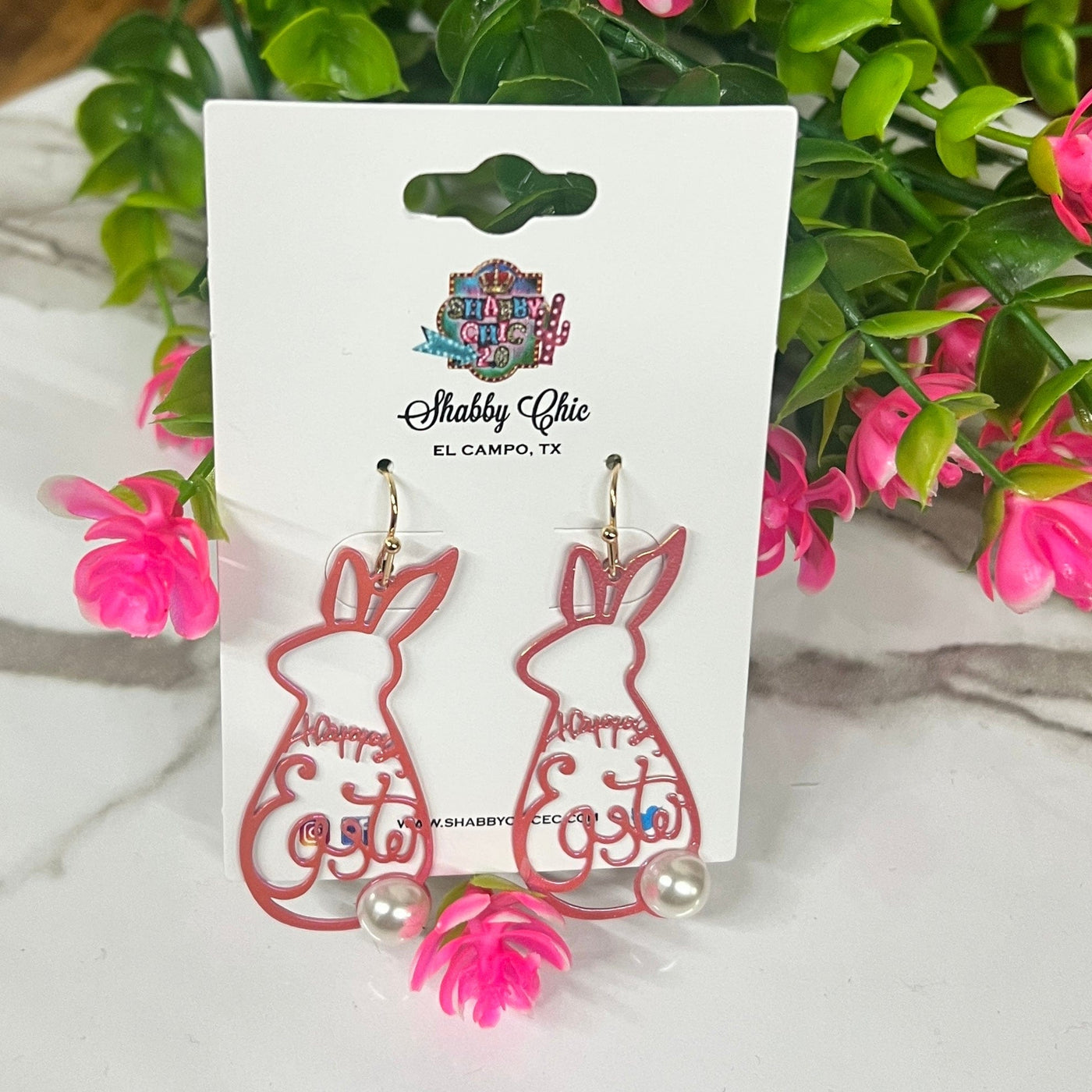 Happy Easter Bunny Earrings - Pink Shabby Chic Boutique and Tanning Salon