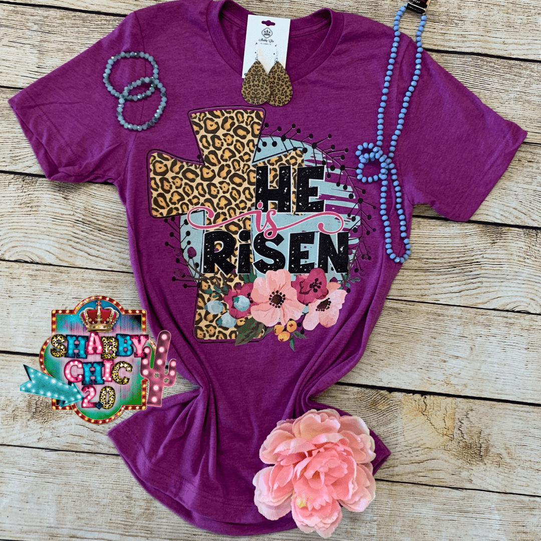 He Is Risen Tee - Leopard Cross Shabby Chic Boutique and Tanning Salon