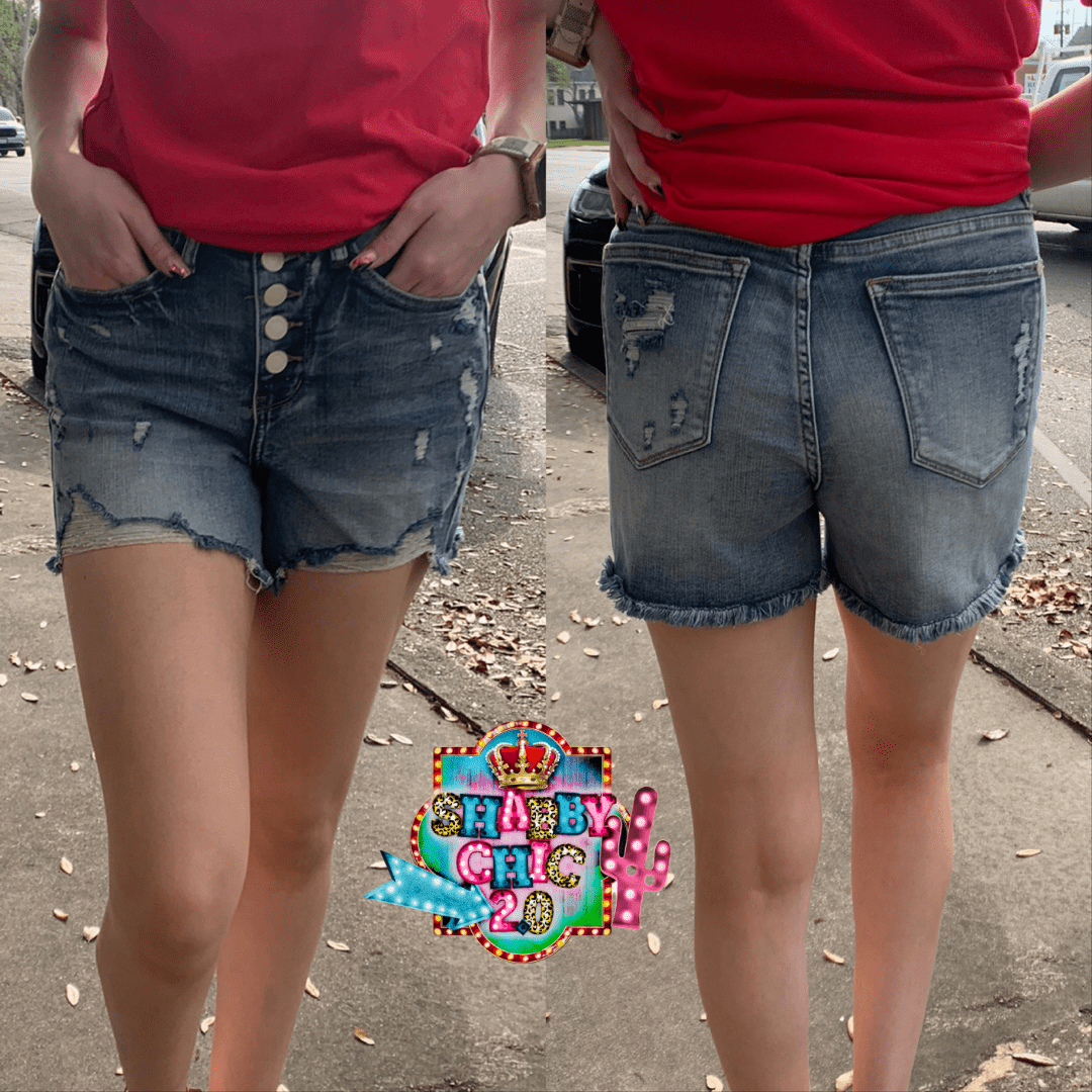 Hi Waist Buttonfly Distressed Judy Blue Shorts Shabby Chic Boutique and Tanning Salon