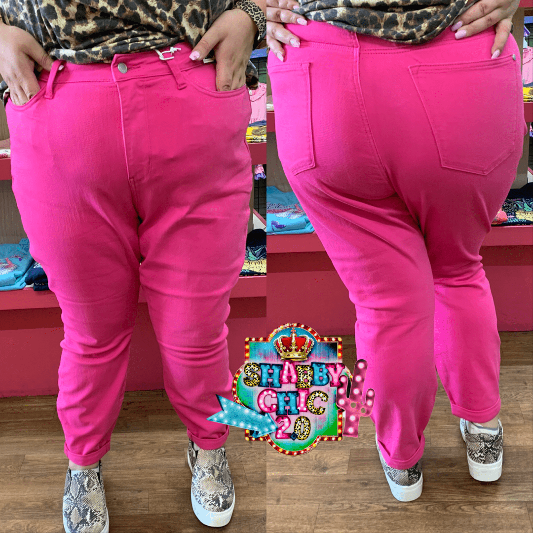 High Rise Slim Fit Hot Pink Judy Blue Jeans - NON DISTRESSED Shabby Chic Boutique and Tanning Salon