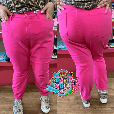 High Rise Slim Fit Hot Pink Judy Blue Jeans - NON DISTRESSED Shabby Chic Boutique and Tanning Salon