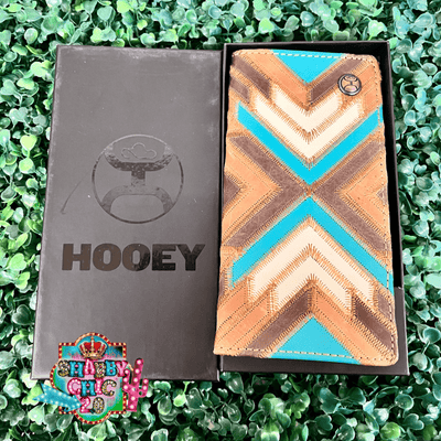 HOOEY  "MONTEZUMA" RODEO HOOEY WALLET BROWN/TURQUOISE W/ PATCHWORK Shabby Chic Boutique and Tanning Salon