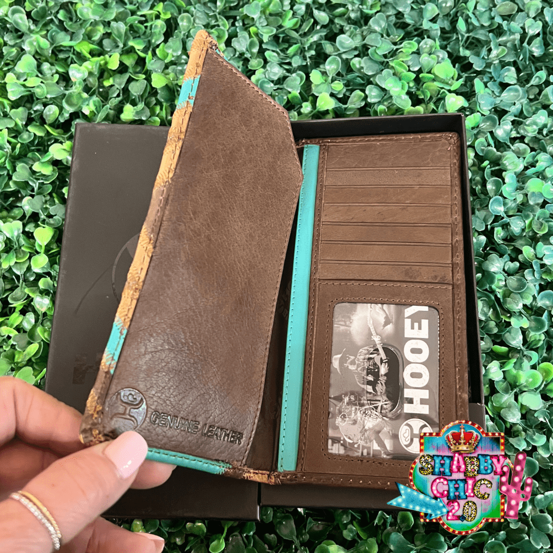 HOOEY  "MONTEZUMA" RODEO HOOEY WALLET BROWN/TURQUOISE W/ PATCHWORK Shabby Chic Boutique and Tanning Salon