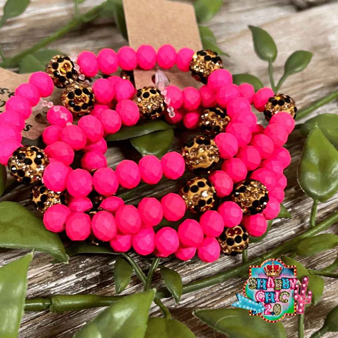 Hot Pink and Leopard Crystal Bracelet Shabby Chic Boutique and Tanning Salon
