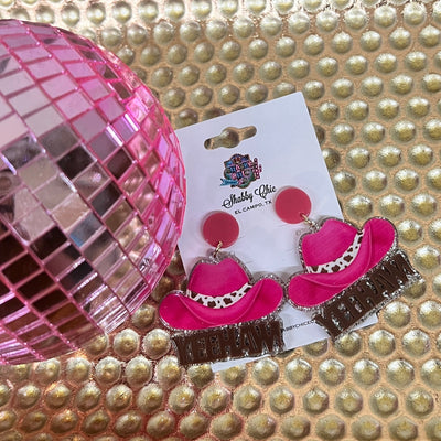 Hot Pink Hat Yee Haw Earrings Shabby Chic Boutique and Tanning Salon
