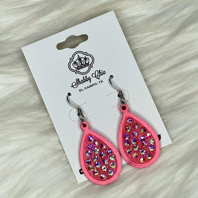 Hot Pink Sparkle Teardrop Earrings - Small Shabby Chic Boutique and Tanning Salon