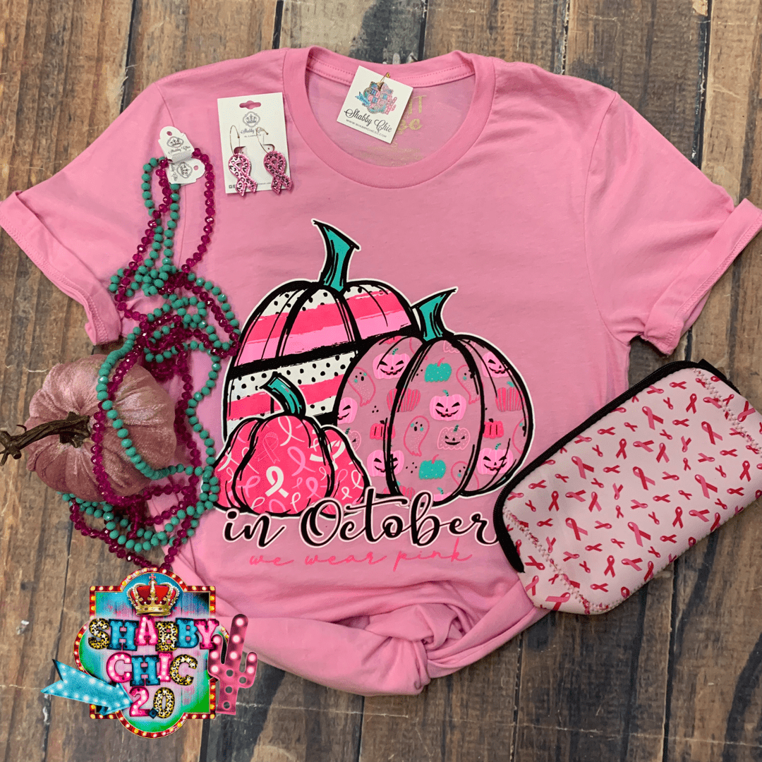 In October We Wear Pink Pumpkin Tee Shabby Chic Boutique and Tanning Salon