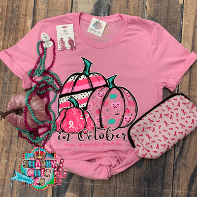 In October We Wear Pink Pumpkin Tee Shabby Chic Boutique and Tanning Salon