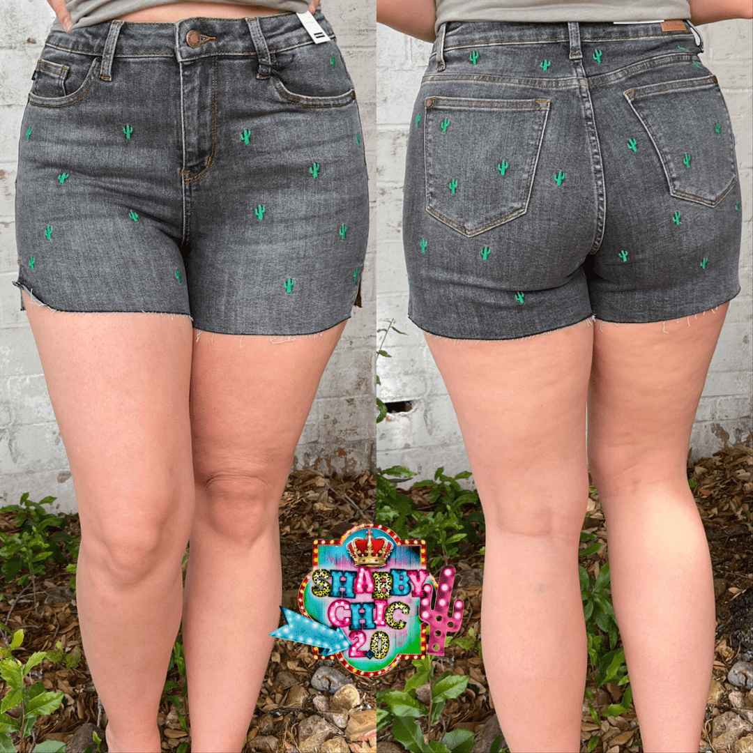 Judy Blue Gray Cactus Shorts Shabby Chic Boutique and Tanning Salon