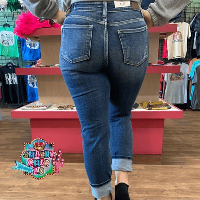 Judy Blue Mid-Rise Cuffed Destroyed Boyfriend Jeans Shabby Chic Boutique and Tanning Salon