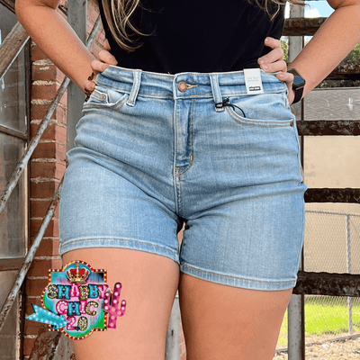 Judy Blue Non Distressed Light Wash High Rise Shorts Shabby Chic Boutique and Tanning Salon