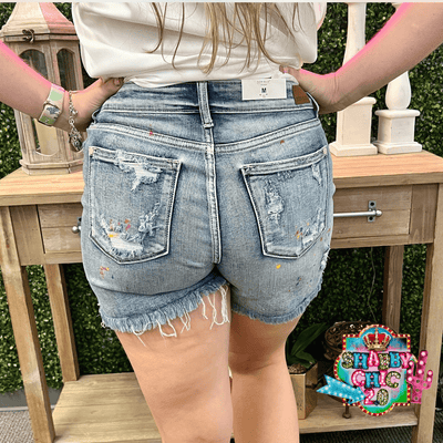 Judy Blue Paint Splatter Distressed Shorts Shabby Chic Boutique and Tanning Salon