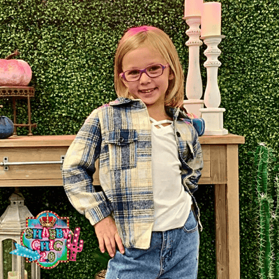 Kid's Navy Plaid Shacket Shabby Chic Boutique and Tanning Salon