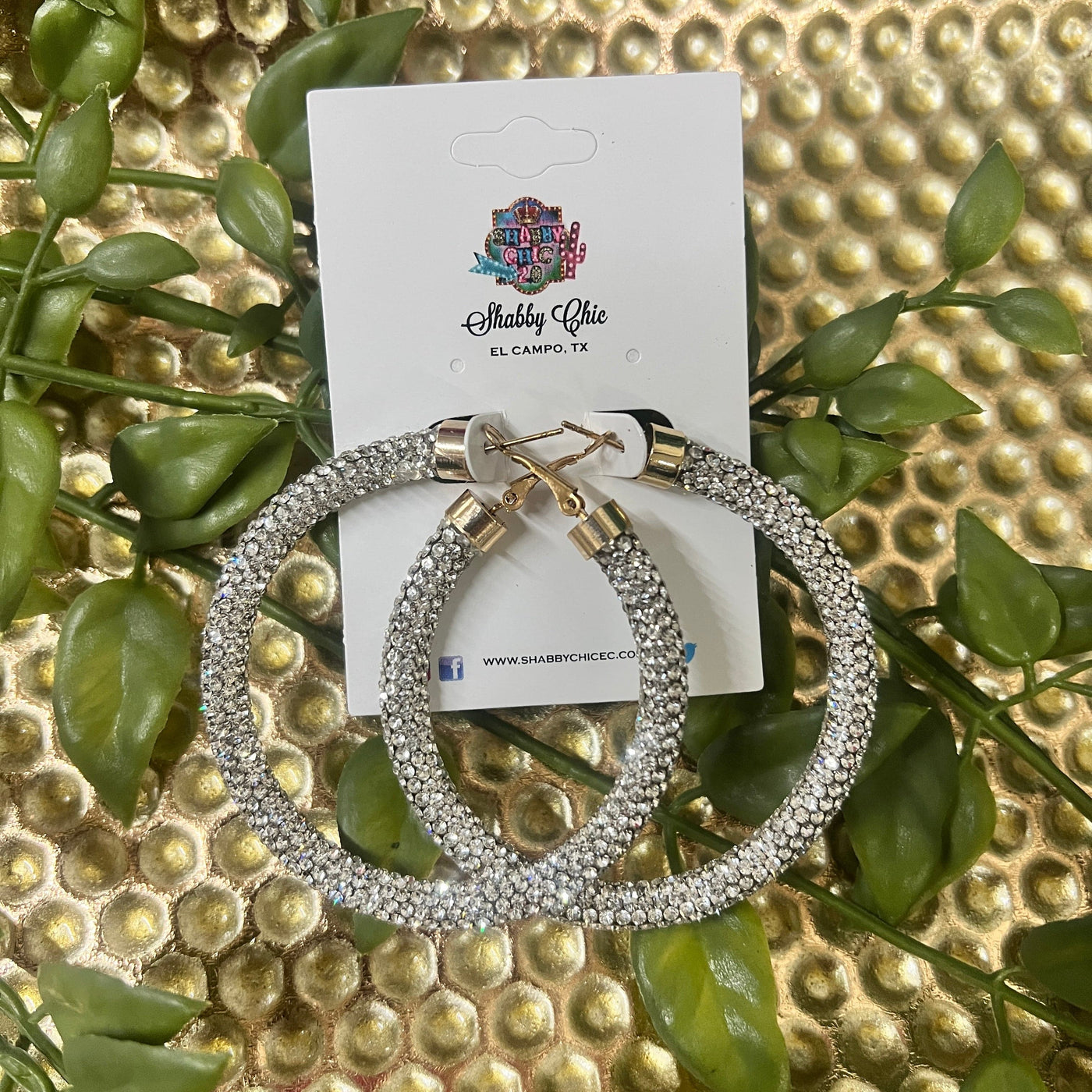 Large Blingy Hoop Earrings - Clear Shabby Chic Boutique and Tanning Salon