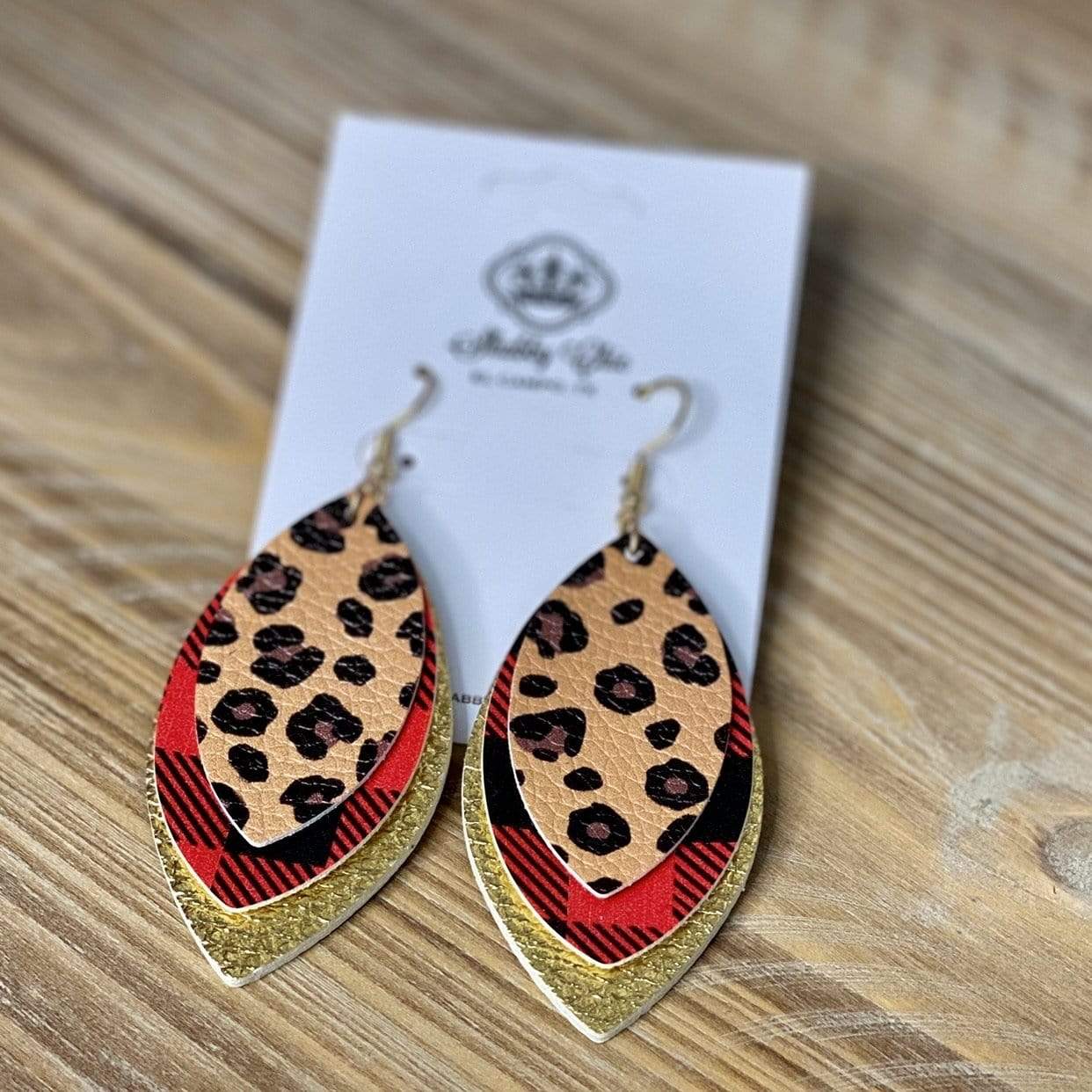 Leopard, Buffalo Plaid and Gold earrings Shabby Chic Boutique and Tanning Salon
