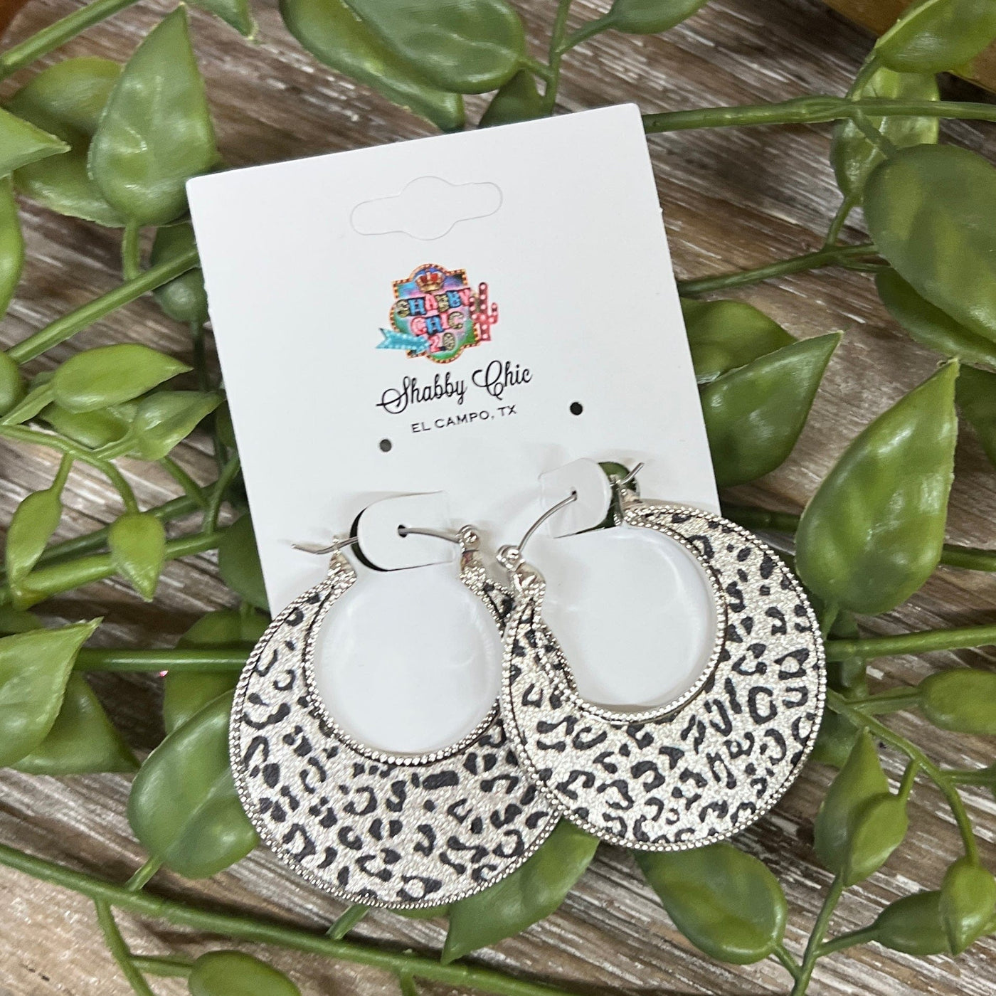 Leopard Hoop Earrings Shabby Chic Boutique and Tanning Salon Silver