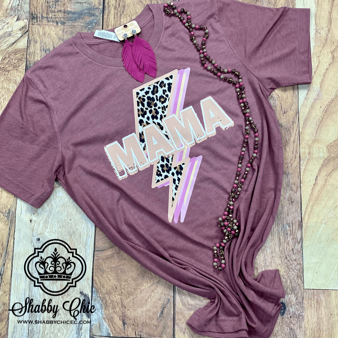 Leopard Lightning Bolt MOM Tee Shabby Chic Boutique and Tanning Salon