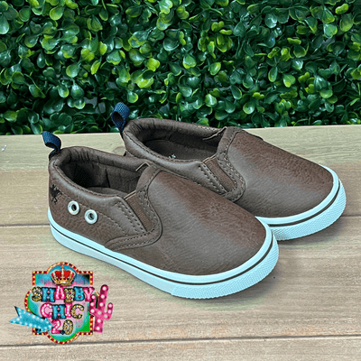 Little Boy's Brown Slip on Sneakers Shabby Chic Boutique and Tanning Salon