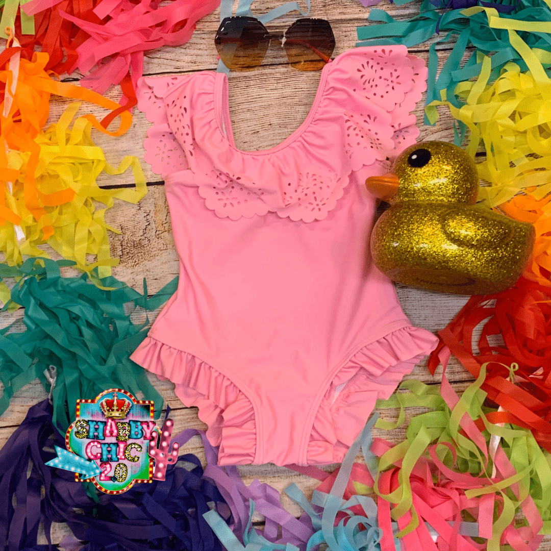 Little Girls One Piece Swimsuit - Pink Shabby Chic Boutique and Tanning Salon