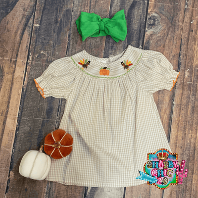 Little Girls Smocked Turkey Dress Shabby Chic Boutique and Tanning Salon