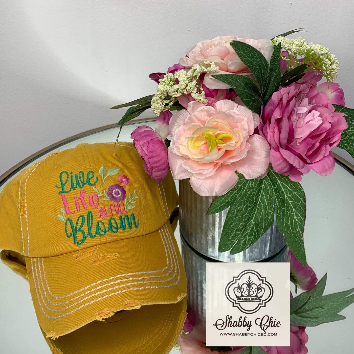 Live Life in Full Bloom Cap Shabby Chic Boutique and Tanning Salon