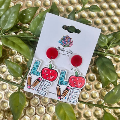 Love Teacher Earrings Shabby Chic Boutique and Tanning Salon