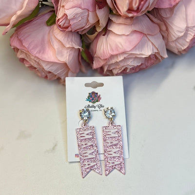 Mama Earrings Shabby Chic Boutique and Tanning Salon Pink Glitter