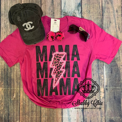 Mama Mama Mama Tee - Pink Leopard Bolt Shabby Chic Boutique and Tanning Salon