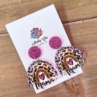 Mama Rainbow Leopard Earrings Shabby Chic Boutique and Tanning Salon Hot Pink with Leopard