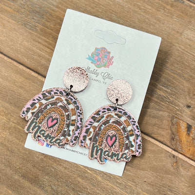 Mama Rainbow Leopard Earrings Shabby Chic Boutique and Tanning Salon Rose Gold with Brown Leopard