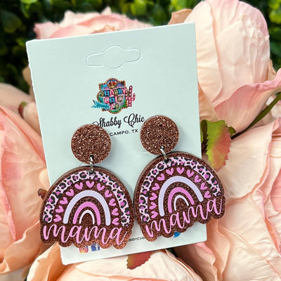 Mama Rainbow Leopard Earrings Shabby Chic Boutique and Tanning Salon Rose Gold with Pink Leopard
