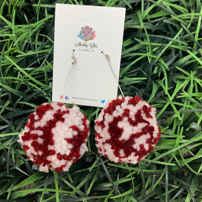 Maroon and White Mix Puff Earrings - Large Shabby Chic Boutique and Tanning Salon