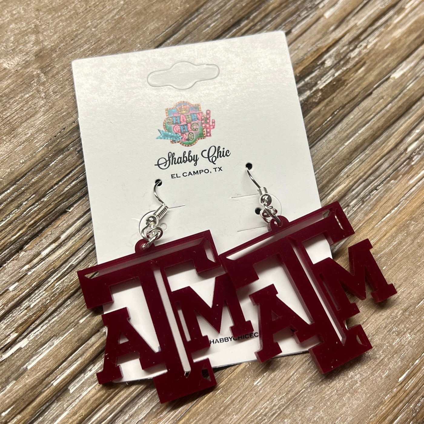Maroon Team Earrings Shabby Chic Boutique and Tanning Salon