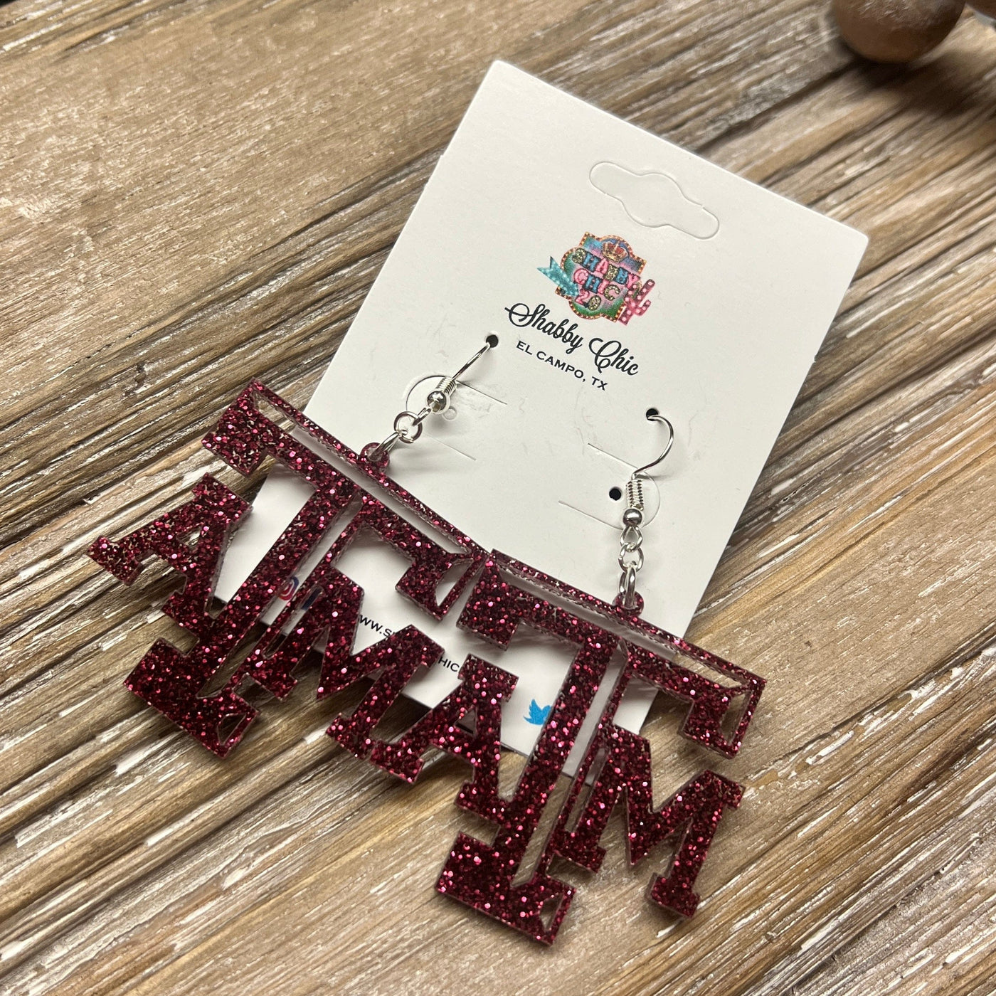 Maroon Team Glitter Earrings Shabby Chic Boutique and Tanning Salon