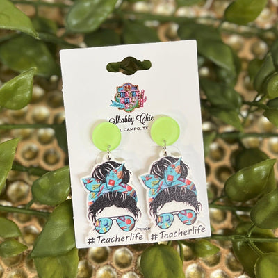 Messy Bun Teacher Earrings Shabby Chic Boutique and Tanning Salon