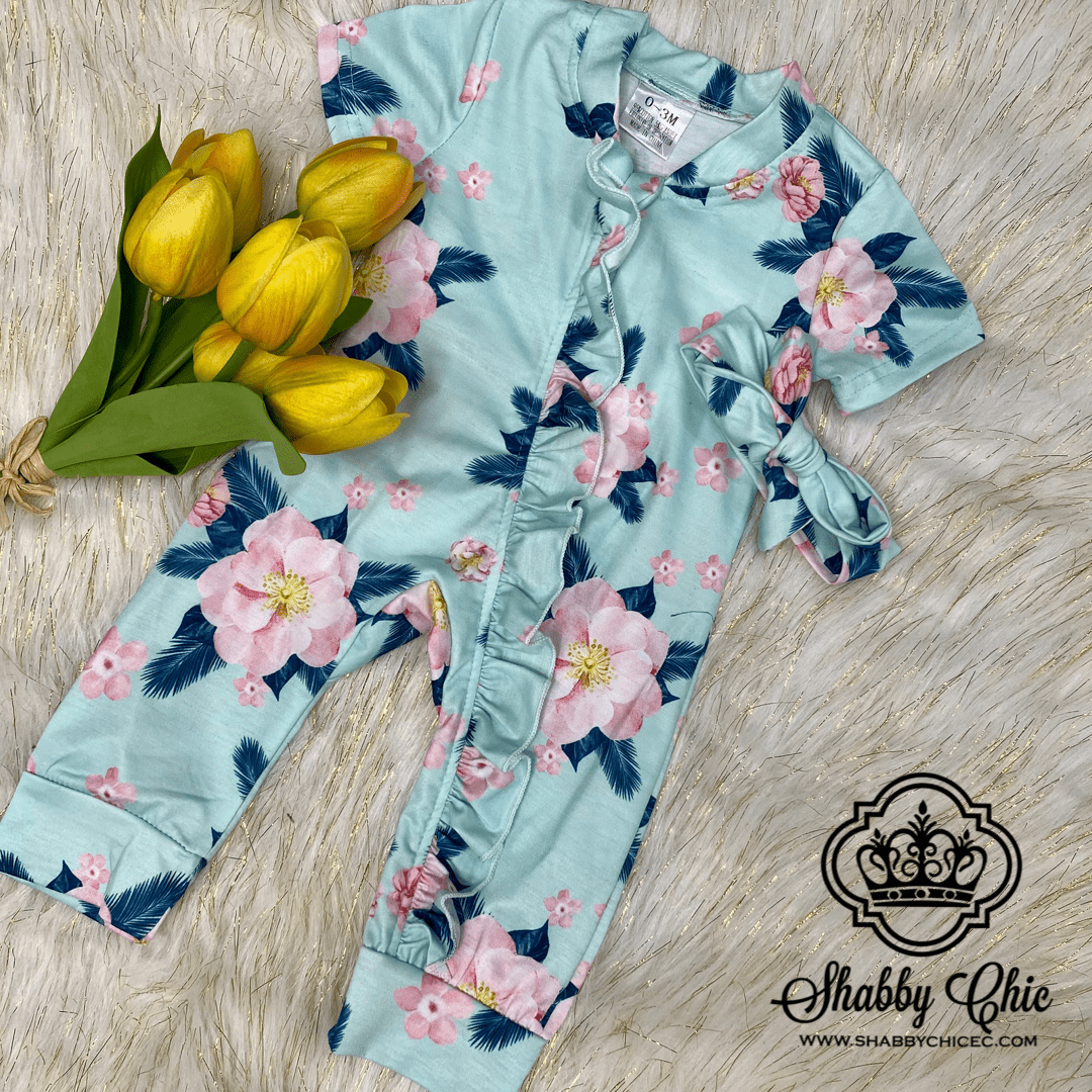 Mint Floral Onesie Sleeper Shabby Chic Boutique and Tanning Salon