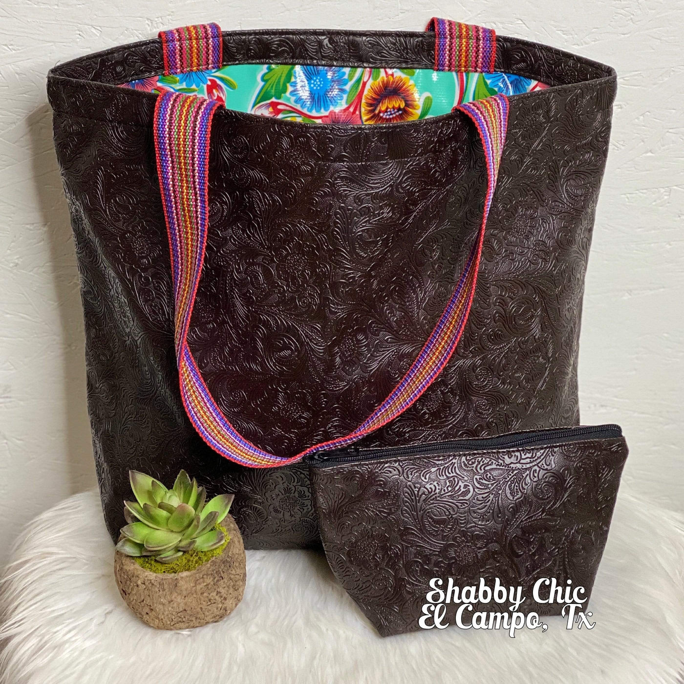 Mocha Tooled Tote Shabby Chic Boutique and Tanning Salon