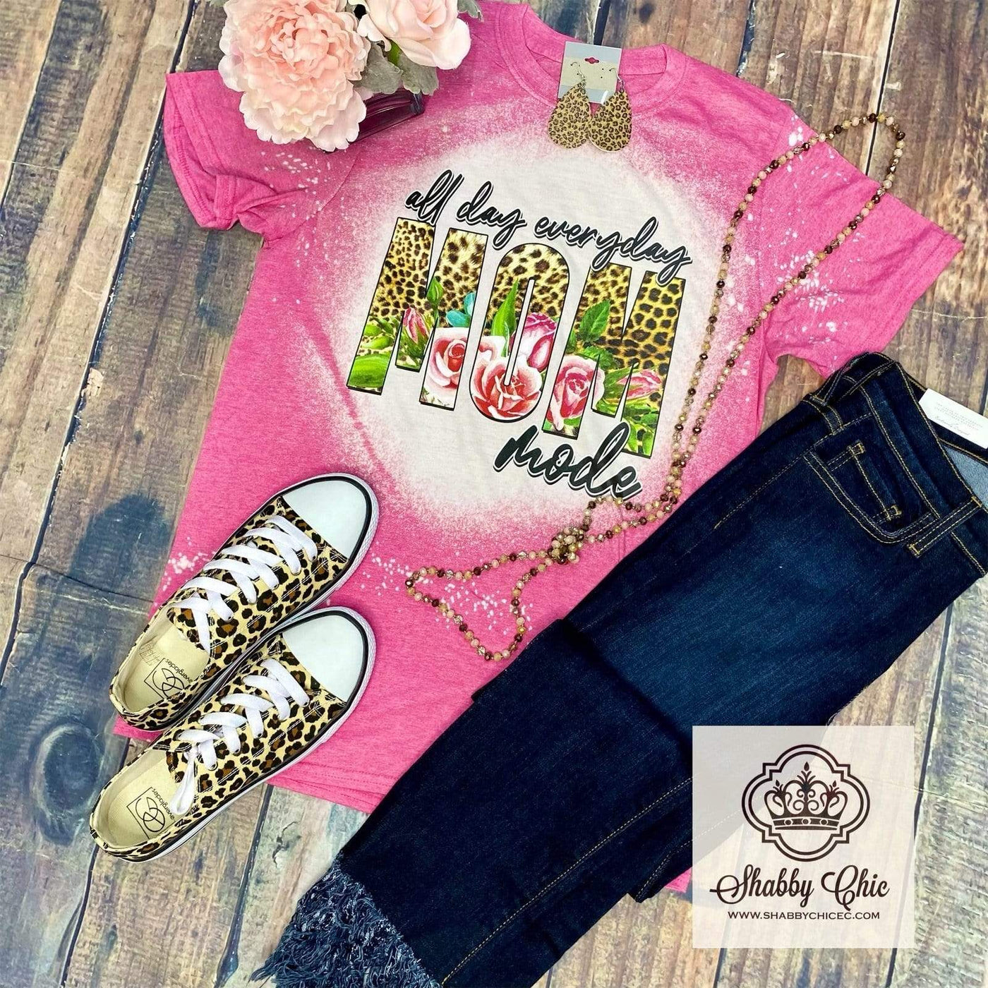 Mom Mode Tee - bleached Shabby Chic Boutique and Tanning Salon