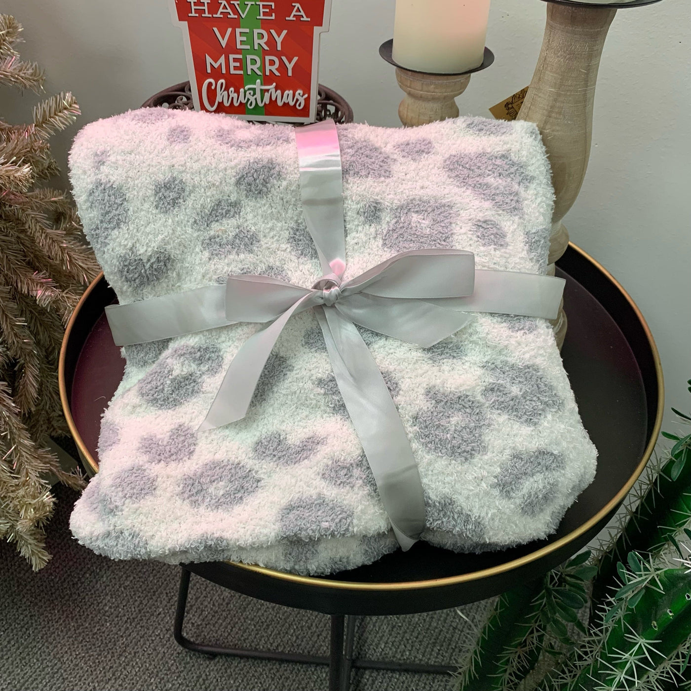 MudPie Grey Leopard Blanket Shabby Chic Boutique and Tanning Salon