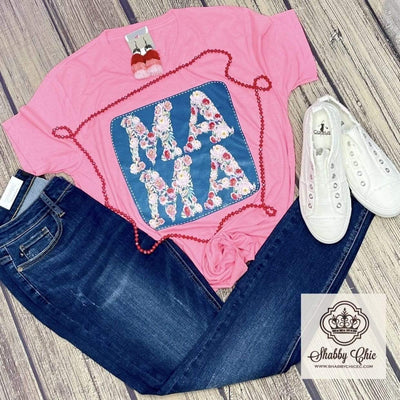 Navy Floral MAMA Tee Shabby Chic Boutique and Tanning Salon