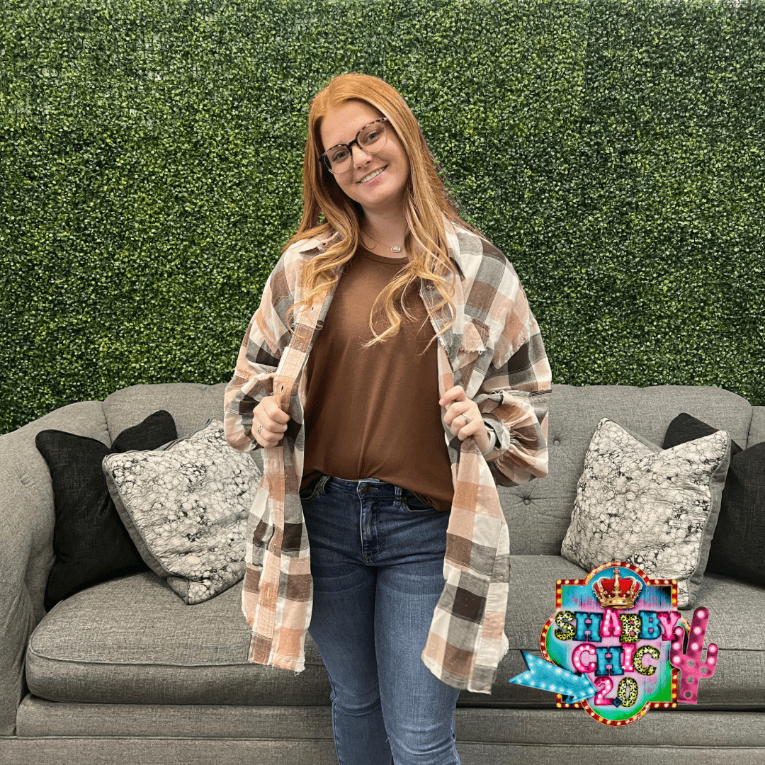 Oversized Brown Plaid Shirt Shabby Chic Boutique and Tanning Salon