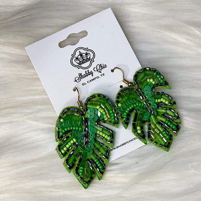 Palm Leaf Beaded Earrings Shabby Chic Boutique and Tanning Salon