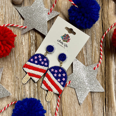 Patriotic Popsicle Beaded Earrings Shabby Chic Boutique and Tanning Salon