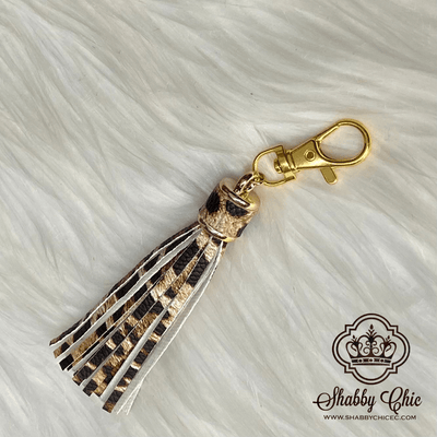 Patterned Bag Tassels - SILVER or GOLD HARDWARE Shabby Chic Boutique and Tanning Salon Leopard Print