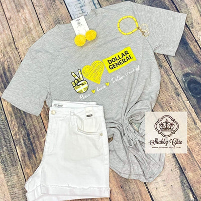 Peace Love Dollar General Tee Shabby Chic Boutique and Tanning Salon